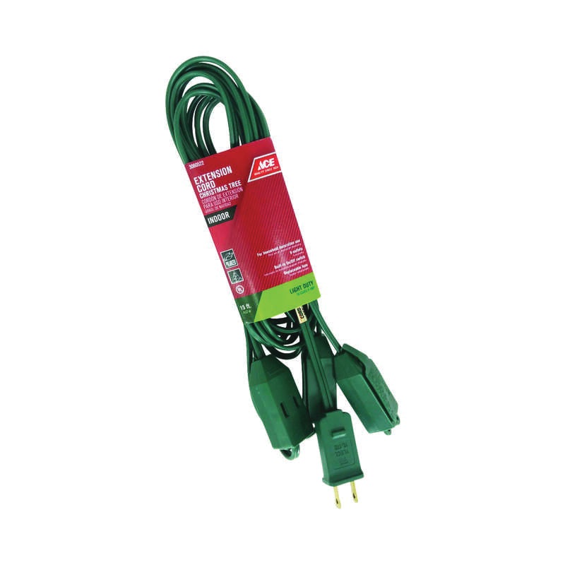 ACE XM-SPT215GR Extension Cord, 125 V, SPT-2 Conductor, 18/2 AWG Conductor, 15 ft L