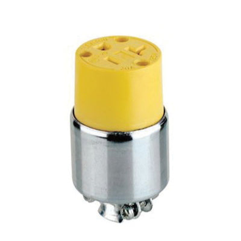 Leviton 520CA Straight Blade Connector, 20 A, 125 VAC, 2 -Pole, Brass Contact, PVC Insulation, Yellow