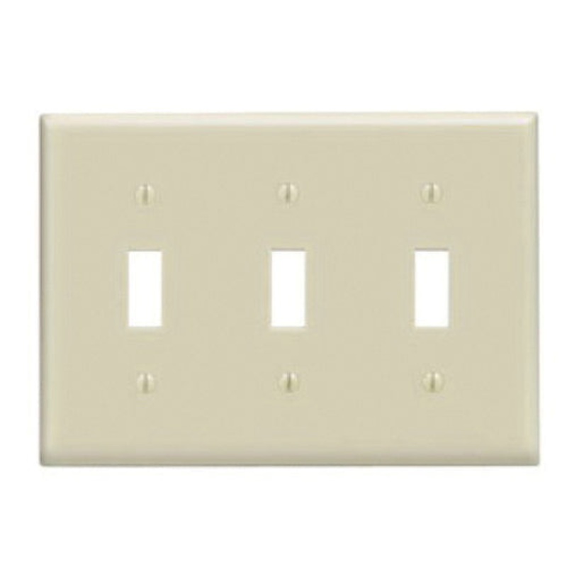 Leviton 86011 Toggle Switch Wallplate, 4-1/2 in L, 6.38 in W, Rectangular, Vertical Orientation, 3 -Gang, Thermoset