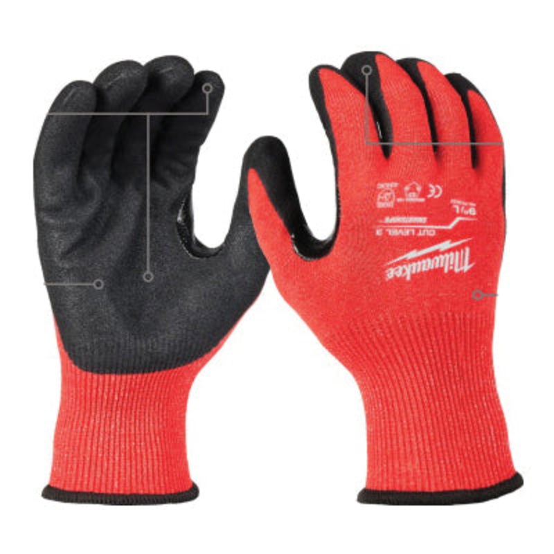 Milwaukee 48-73-8634 Cut-Resistant Gloves, 2XL, Elasticated Knit Cuff, Black/Red Glove