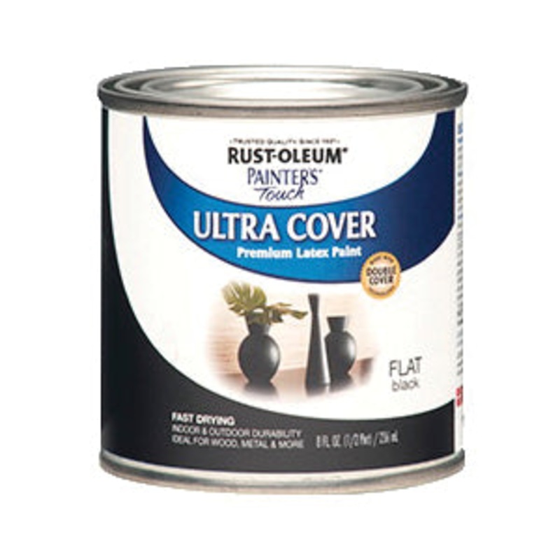 PAINTER'S Touch 2X ULTRA COVER 1976730 Enamel Paint, Water Base, Black, Flat, 40 to 90 sq-ft Coverage Area, 0.5 pt