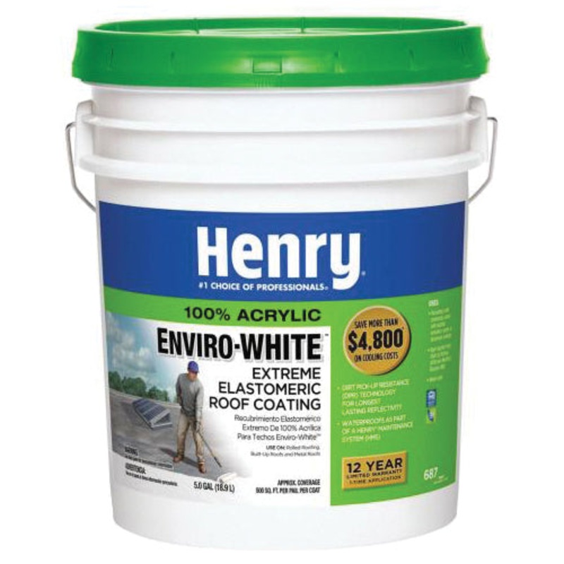 Henry HE687046 Extreme Elastomeric Roof Coating, White, 50 g/L VOC, 100 sq-ft/gal Coverage Area, 1 gal