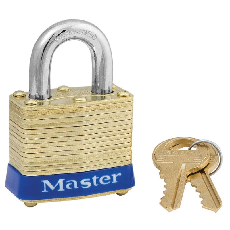 Master Lock 40KADPF Laminated Padlock, 5/8 in W Shackle, Steel Shackle, Pin Tumbler Locking, 4 -Pin, Brass Body