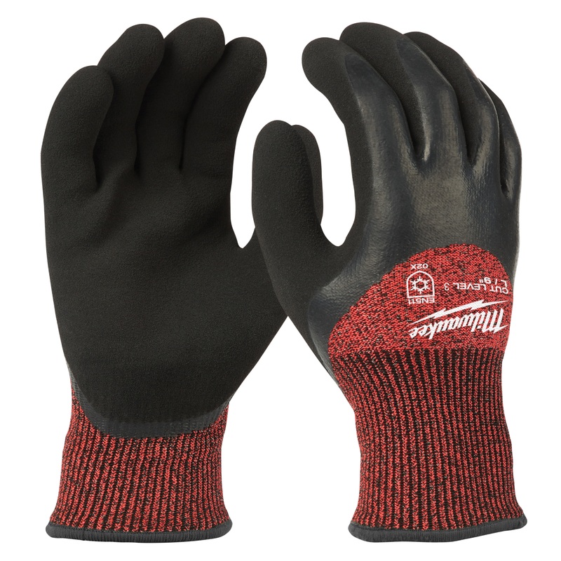 Milwaukee 48-22-8923 Winter Dipped Gloves, XL, Nylon Glove, Black/Red Glove, Elasticated Knit Cuff