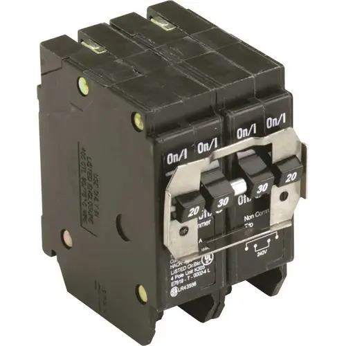 Eaton BQC220230 BR 1-20 Amp 2 Pole and 1-30 Amp 2 Pole BQC (Common Trip) Quad Circuit Breaker Black