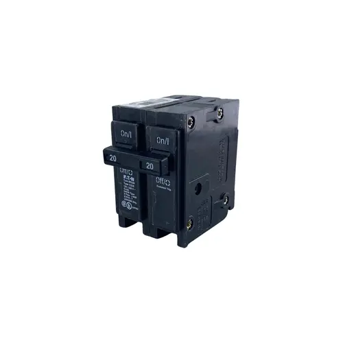 Eaton BR220 Circuit Breaker, Mini, Type BR, 20 A, 2 -Pole, 120/240 V, Plug Mounting Black