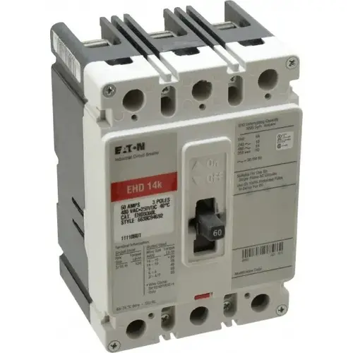Eaton Corp Cutler Hammer EHD3060L 60 Amp, 250 VDC, 480 VAC, 3 Pole, Molded Case Circuit Breaker