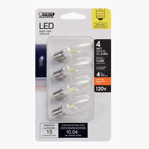 Feit Electric BP4C7/827/LED/4 LED Bulb C7 E12 (Candelabra) Soft White 4 Watt Equivalence Clear