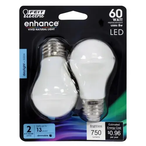 Feit Electric BPA1560W950CFL2 Filament LED Bulb Enhance A15 E26 (Medium) Daylight 60 W White Pair