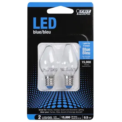 Feit Electric BPC7/B/LEDG2/2 LED Bulb C7 E12 (Candelabra) Blue 0.5 Watt Equivalence Clear Pair