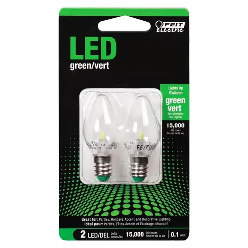 Feit Electric BPC7/G/LEDG2/2 LED Bulb LED Specialty C7 E12 (Candelabra) Green 0.1 Watt Equivalence Clear Pair