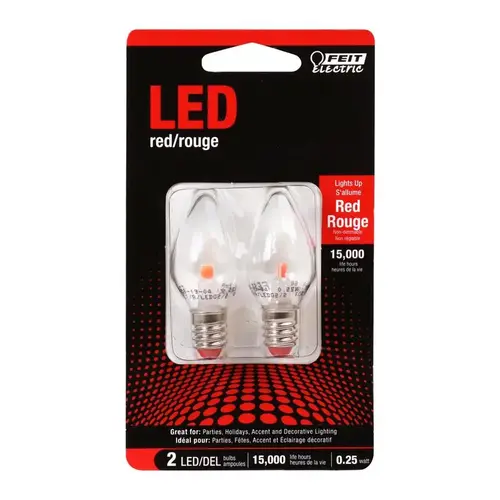 Feit Electric BPC7/R/LEDG2/2 LED Bulb C7 E12 (Candelabra) Red 0.25 Watt Equivalence Clear Pair
