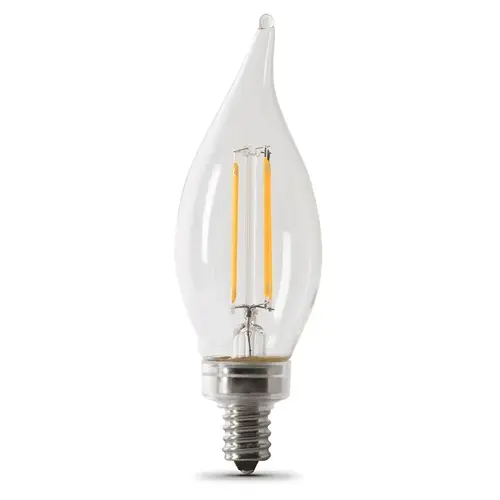Feit Electric BPCFC100927CAFIL/ Filament LED Bulb, Flame Tip, BA10 Lamp, E12 Lamp Base, Clear - pack of 2