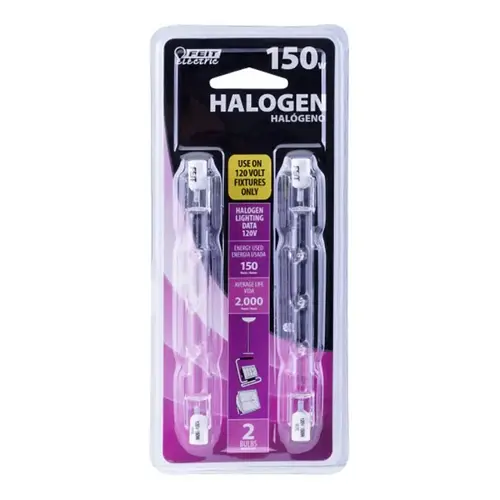 Feit Electric BPQ150T3/CL/2/TRP Halogen Bulb, 150 W, R7 Lamp Base, J Lamp, 3000 K Color Temp, 2000 hr Average Life - pack of 2