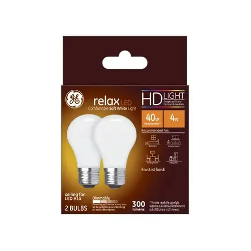 GE 31374 LED Bulb Relax HD A15 E26 (Medium) Soft White 40 Watt Equivalence Frosted Pair