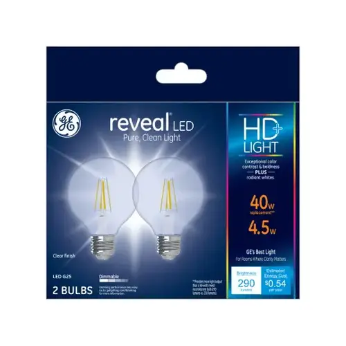 GE 31911 LED Bulb Reveal G25 E26 (Medium) Soft White 40 W Clear Pair