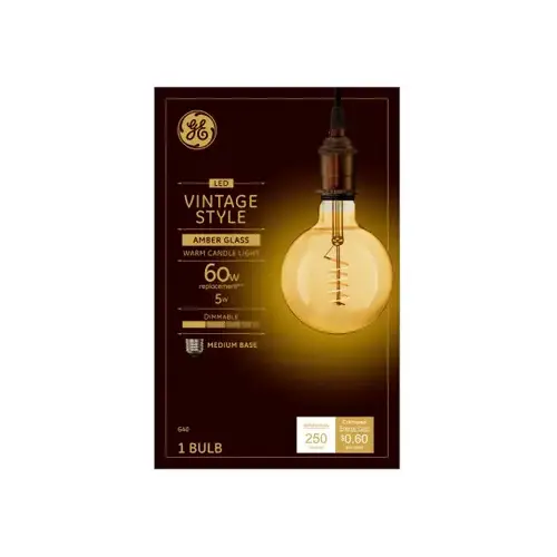 GE 36538 Filament LED Bulb G40 E26 (Medium) Amber Warm White 60 W Transparent Amber