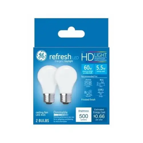 GE 36984 LED Bulb Refresh A15 E26 (Medium) Daylight 60 W Frosted Pair