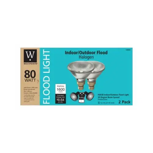 GE Lighting 63203 Flood Light Bulb, Halogen, Indoor/Outdoor, Par 38, 80-Watts Pair