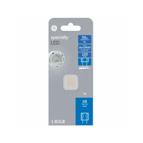 GE Lighting 93129011 LED Bulb, Specialty, T4 Lamp, G8 Lamp Base, Dimmable, Clear, Soft White Light, 3000 K Color Temp