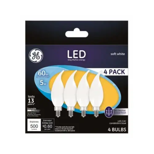 GE Lighting 93129350 LED Decorative Light Bulb, Frosted, 5-Watts, 4-Pk.
