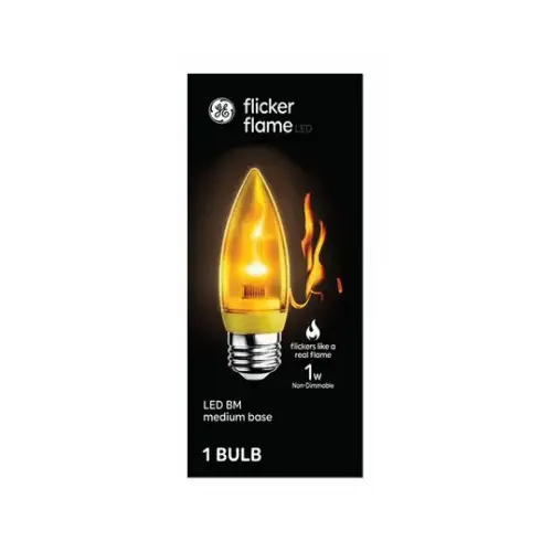 GE Lighting 93130688 Flicker Flame Deco Bulb, Blunt Tip, Clear, Medium Base, 1-Watt