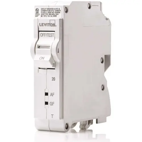 Leviton R02-LB120-DFR 20 Amp 1-Pole Plug-On AFCI/GFCI Branch Circuit Breaker 120 VAC