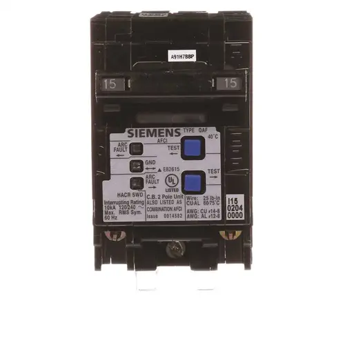 Siemens Q215AFC 15 Amp Double-Pole Type QAF Combination AFCI Circuit Breaker Black