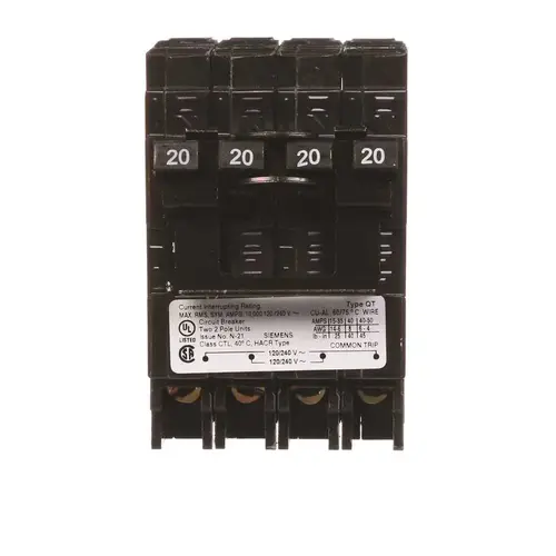 Siemens Q22020CT2 Quadplex One Outer 20 Amp Double-Pole and One Inner 20 Amp Double-Pole-Circuit Breaker Black