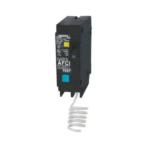 Siemens QA115AFC Circuit Breaker, AFCI, Combination, 15 A, 1 -Pole, 120/240 V, Fixed Trip, Plug Mounting, Black