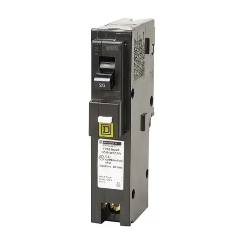 Square D HOM120PCAFIC Circuit Breaker, CAFCI, Mini, 20 A, 1 -Pole, 120 V, Plug Mounting