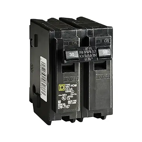 Square D HOM230C Homeline Circuit Breaker, Mini, 30 A, 2 -Pole, 120/240 V, Plug Mounting, Black