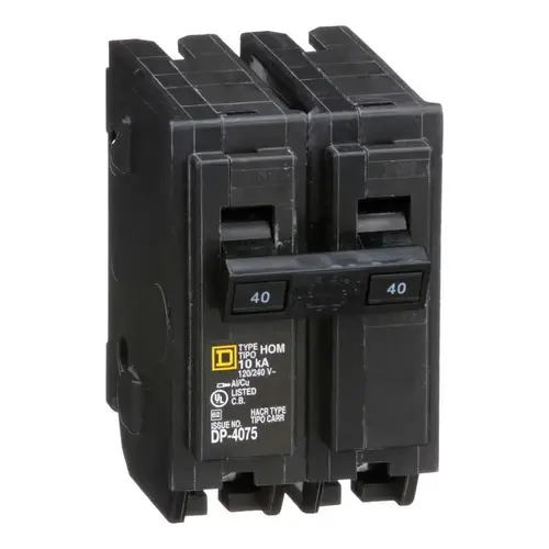 Square D HOM240CP Homeline Circuit Breaker, Mini, 40 A, 2 -Pole, 120/240 V, Fixed Trip, Plug Mounting, Black