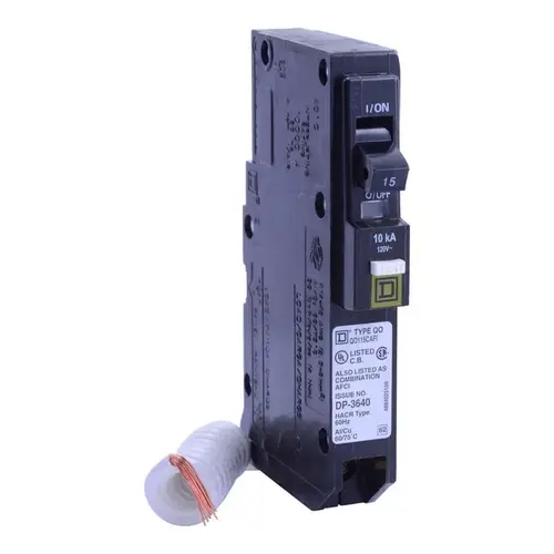 Square D QO115CAFIC QO Circuit Breaker, AFCI, 15 A, 1 -Pole, 120 V, Fixed Trip, Plug Mounting