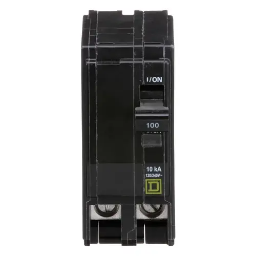 Square D QO2100CP QO Circuit Breaker, Mini, 100 A, 2 -Pole, 120/240 VAC, 48 VDC, Plug Mounting, Black