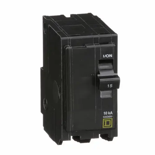 Square D QO215CP QO Circuit Breaker, Mini, 15 A, 2 -Pole, 120/240 VAC, 48 VDC, Plug Mounting, Black