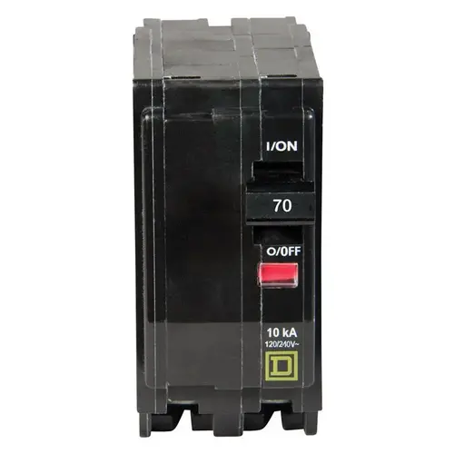 Square D QO270CP QO Circuit Breaker, Mini, 70 A, 2 -Pole, 120/240 VAC, 48 VDC, Plug Mounting, Black