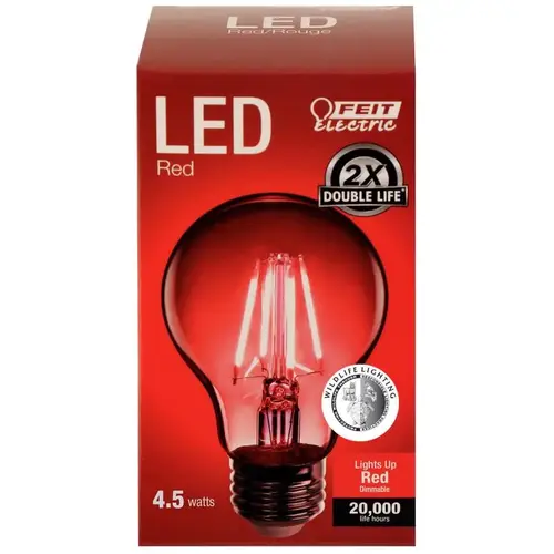 Feit Electric A19/TR/LED LED Bulb, General Purpose, A19 Lamp, E26 Lamp Base, Dimmable, Clear, Red Light