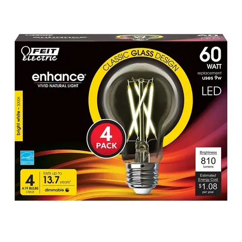 Feit Electric A1960CL930CA/FIL/ BULB LT LED FIL CLR BW 3K 60W - pack of 4