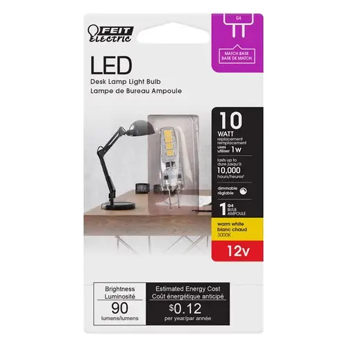 Feit Electric BP10G4/830/LED Landscape LED Bulb, Specialty, 10 W Equivalent, G4 Lamp Base, Warm White Light Clear