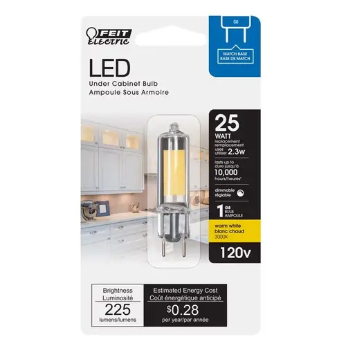 Feit Electric BP25G8/830/LED LED Bulb T4 G8 Warm White 25 Watt Equivalence Clear