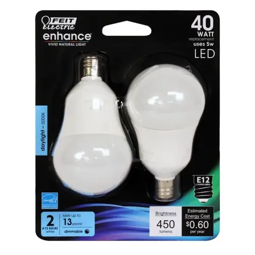 Feit Electric BPA1540C950CA2 LED Bulb Enhance A15 E12 (Candelabra) Daylight 40 W Frosted Pair