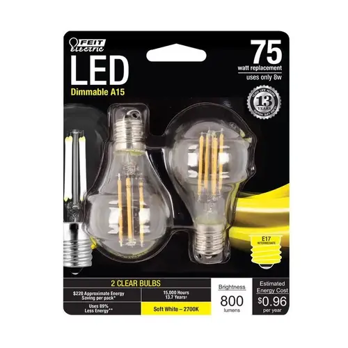 Feit Electric BPA1575N827FIL2 Filament LED Bulb A15 E17 (Intermediate) Soft White 75 W Clear Pair