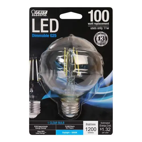 Feit Electric BPG25100850FLED Filament LED Bulb G25 E26 (Medium) Daylight 100 W Clear