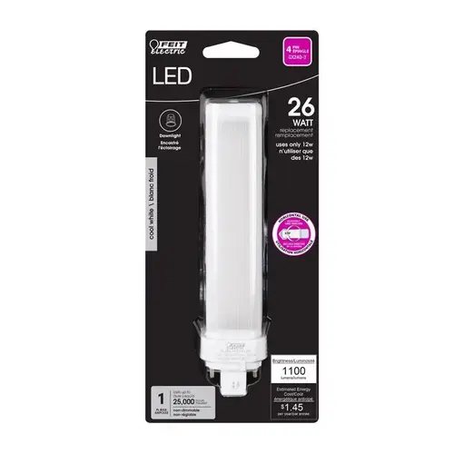 Feit Electric BPPLD26E841LED LED Bulb, Specialty, 26 W Equivalent, GX24Q-3 Lamp Base, Cool White Light Frosted