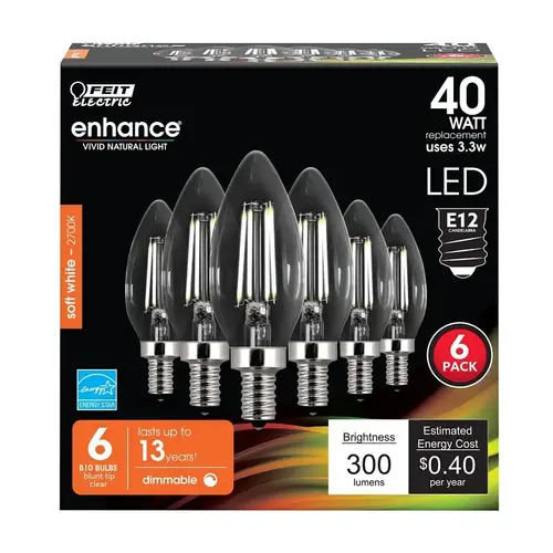 Feit Electric CTC40/927CA/FIL/6 BULB LT TORPEDO CLR SW 27K 40W - pack of 6