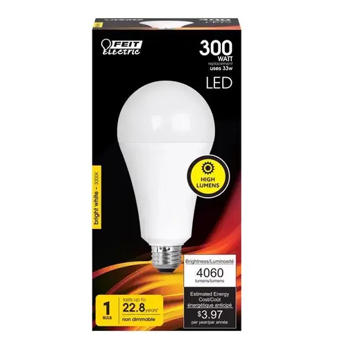 Feit Electric OM300/830/LED LED Bulb A23 E26 (Medium) Bright White 300 Watt Equivalence White