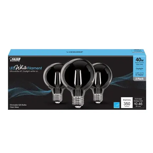 Feit G2540950CAWFIL3 Filament LED Bulb White Filament G25 E26 (Medium) Daylight 40 Watt Equivalence Clear