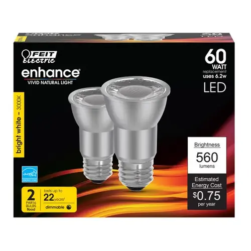Feit PAR16DM60930CA2 Floodlight PAR16 E26 (Medium) Bright White 60 Watt Equivalence Silver