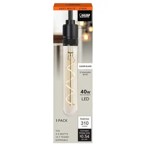 Feit T10L/S/CL/927CA Filament LED Bulb T10 E26 (Medium) Soft White 40 Watt Equivalence Clear